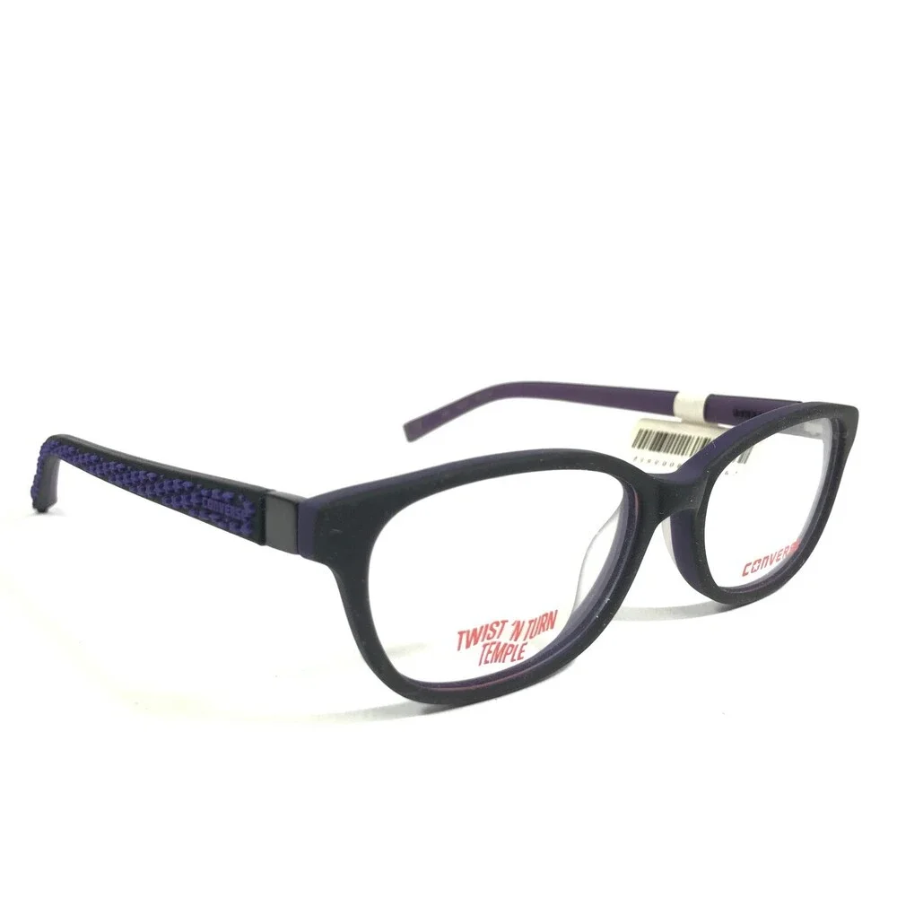 Converse Kids Eyeglasses Frames K022 BLACK Purple Round Full Rim 49-15-130